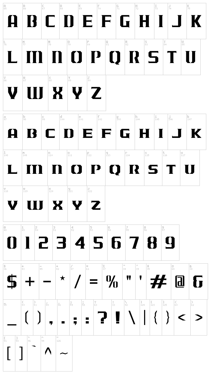 J-LOG Cameron Edge font map